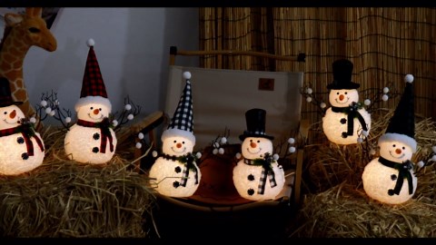 2 Pack Black and White Christmas Decor, 14" Lighted Snowmen Tree Buffalo Check Plaid Farmhouse Decorations, Table Centerpieces Rustic Gifts Tiered Tray Decor with for Christmas Party