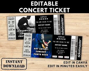 Editable Concert Ticket Template, DIY Event Ticket, Custom Concert Ticket Gift, Surprise Printable Concert Tickets Gift Idea, Canva Template - Etsy