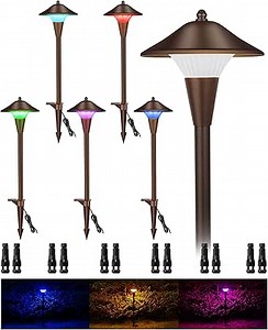 Low Voltage Pathway Lights, 5W RGBCW 10 Color Temperatures, 6PK, Oil Rubbed Bronze, 12V LED RGB Wired Color Changing Landscape Lights for Outdoor Christmas Garden Pathway Walkway, ETL Listed