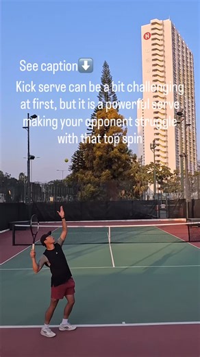 Anson Ho on Instagram: "Kick serve tips for beginners 💪🏻 Before you really start to learn kick serve, at least you need to be able to do these 2 things first😎 1. Manage to toss the ball landing towards top of your head🙄 2. Brush the ball upwards when it is falling(it is okay to hit the frame or make the too far to the fence) as long as you can feel the brush. The whole point is to let ball drop lower than your flat or slice serve to allow the brush Then here are more difficult to be done: 3.