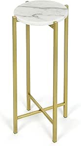Urban Lifestyle White Marble Collapsible Side Accent Drink Table with Gold Metal Legs, ‎8.5 in x 8.5 in x 22.5 in