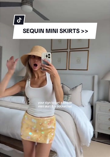 Stunning Sequin Mini Skirt and Bucket Hat Style Inspiration