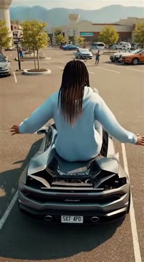 Giant teenager destroys a fancy sports car. #funny #crush #car #ai