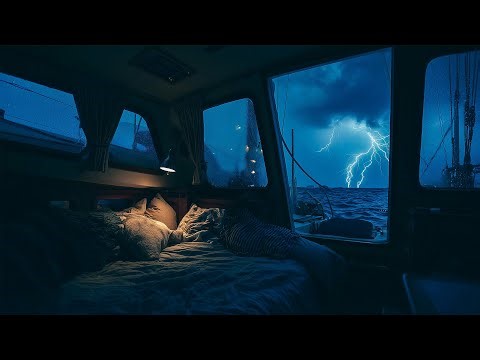 Sleep Immediately With Stormy Sea ASMR | Thunder, Rain And Ocean Sounds Rocking Sailboat Bed