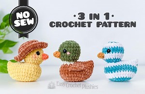 No Sew Rubber Ducky Crochet Pattern Easy Amigurumi Plushie Fast 30 Minutes 3-in-1 PDF - Etsy