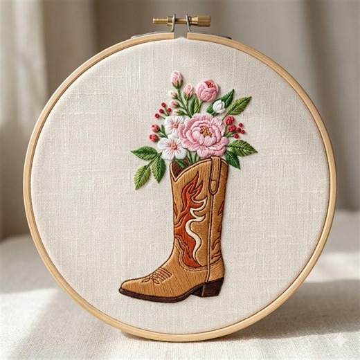 Western Floral Boot Hand Embroidery Design, Cowboy Boot Embroidery Pattern PDF File - Etsy