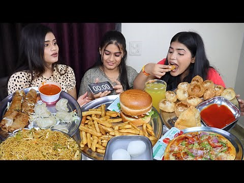 Golgappa, Momos, Chow Mein, Pizza, Burger, Samosa, Rasgulla, Spring Roll Challenge | Food Challenge