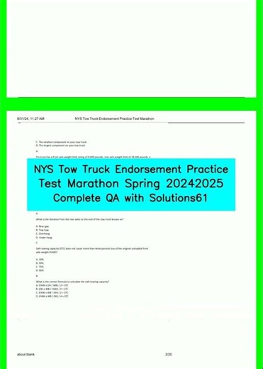 NYS Tow Truck Endorsement Practice Test Marathon Spring 20242025 Complete QA with Solutions61 video