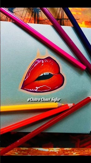 Realistic glossy lips art drawing 🎨🖌️||#shorts #viral #art #makeup #drawing How to draw easy lips 👄