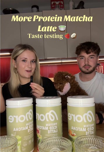 More Protein Matcha Latte🍵🍓🥥 - taste testing #morenutrition #matcha #fyp #tastetesting #foryoupage @MORE NUTRITION @Jax @Christian Wolf