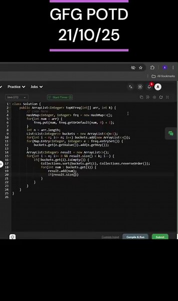 Top K Frequent in Array | GFG POTD | 21/10/2025 #coding #gfg #potd #java #cpp