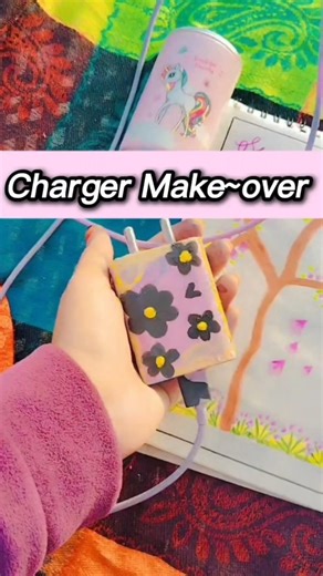 Charger Make~over 💜🌸🩷#youtubeshorts #diy #paintingtutorial #viral
