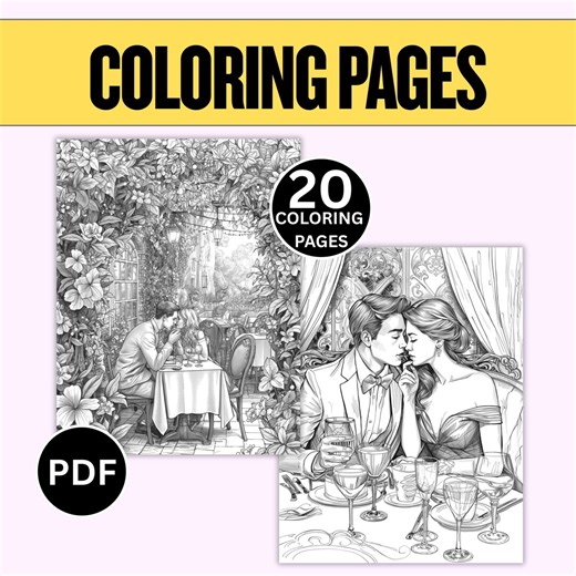 Romantic Couples Coloring Pages, Valentines Date Coloring Sheets, Love Dinner Printable, Adult Romance Art, Couple Restaurant Scene - Etsy UK