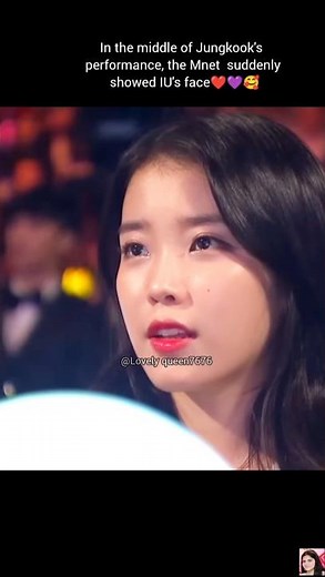 In the middle of Jungkook's performance, the Mnet suddenly showed IU's face💜❤️🥰 #jungkook #iu #bts