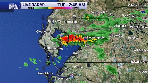 21K views · 207 reactions | RADAR | 8:45 am loop shows a heavy downpour moving out of Pinellas into Hillsborough counties. This is heavy enough to cause some brief ponding on the roads. Be careful! | Denis Phillips | Facebook