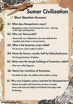 Short Questions and Answers on Sumerian Civilization & Mesopotamia | History for Students #english