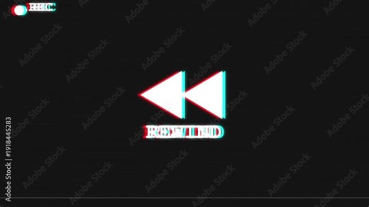 Glitch Style Rewind Icon with VHS Scanlines and RGB Shift
