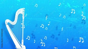 Harp Bursting Music Notes Blue Background