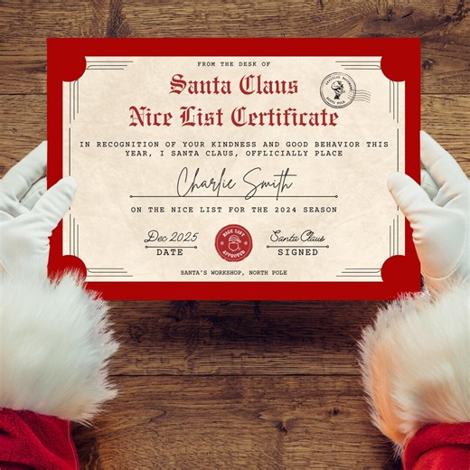Personalized Nice List Certificate From Santa Official North Pole Certificate From Santa Custom Nice List Award - Etsy