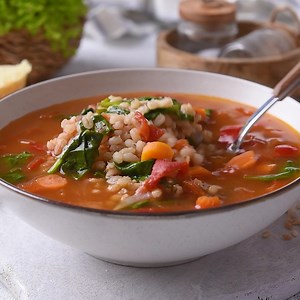 39K views · 795 reactions | Dive into a bowl of our homemade Vegetable Barley Soup! Loaded with fresh veggies, tender barley, and a burst of flavors. It's not just soup, it's comfort in a bowl. | Vegan in the Freezer | Facebook