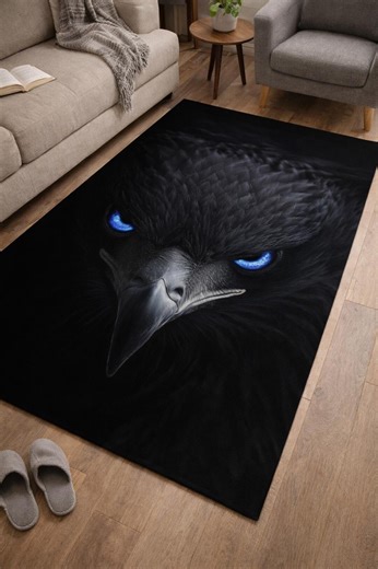 Blue-eyed Raven Rug | Dark Crow Face Decorative Floor Mat - Etsy