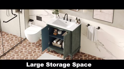 30 Inch Bathroom Vanity with Sink Set Combo Ceramic Basin Soft-Close Doors Adjustable Shelf Antique-Style Knobs MDF Transitional Design Storage for Compact Medium Bathrooms Antique blue green
