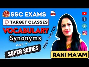 Synonyms Super Series For SSC Exams 2021 - 22| Vocabulary | 500+ Words | Part 2 | Rani Mam