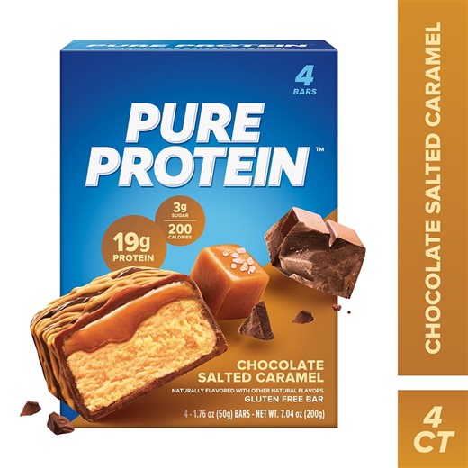 Pure Protein Chocolate Salted Caramel Bar, 20g Protein, Low Sugar, Gluten Free, 1.76 oz, 4 Count