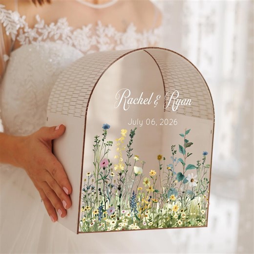 Personalized Wedding Card Box • Custom Names & Date Floral Gift Box With Slot • Arched Style - Etsy