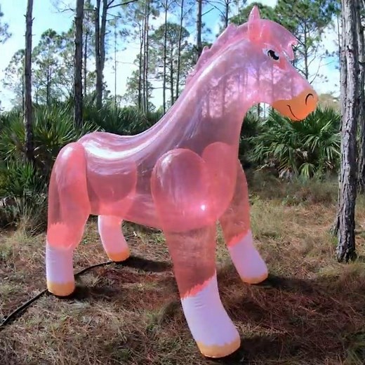 Life-Size Inflatable Ride-On Transparent Pink Horse from Horseplay Toys