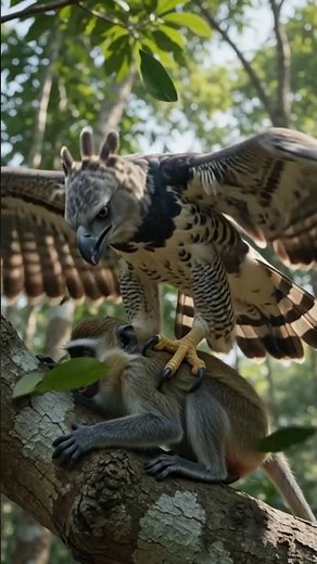 Harpy Eagle Hunts Monkey in Dramatic Jungle Canopy Attack | Wildlife Predator Encounter #shorts