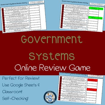 Government Systems Interactive Google Sheets Digital Game Activity