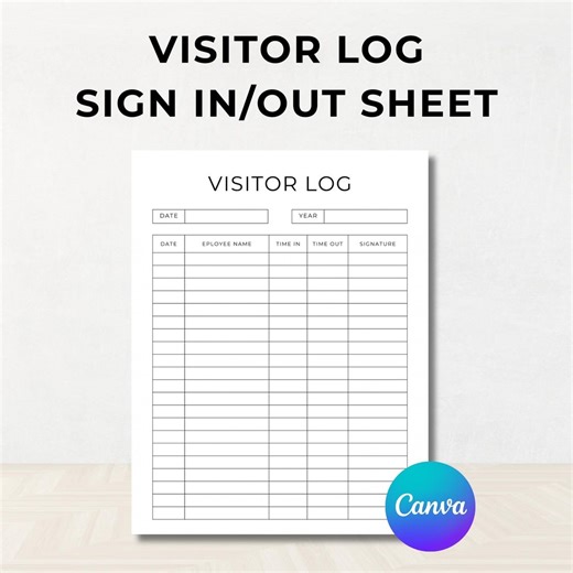 Visitor Log Sign-in & Sign-out Sheet Template, Sign-in and Sign-out Printable, PDF, US Letter, Fully Editable, Instant Download - Etsy Canada