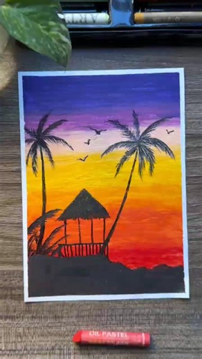 🌅 Easy sunset Drawing for Beginners | Step-by-Step Drawing Tutorial | Satisfying Art