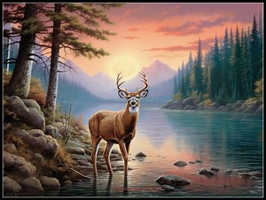 Hirsch in der Abenddämmerung - Kreuzstichmuster - Druckbare Tabelle PDF-Format Handarbeit Stickerei Handwerk DIY DMC Farbe - B&W Symbole - Etsy.de