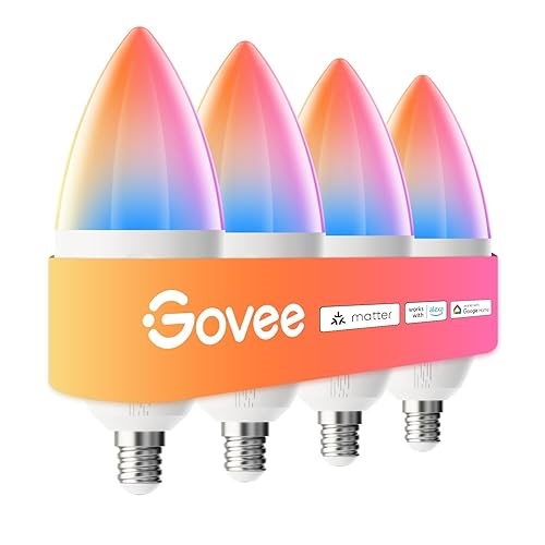 Govee E12 Led Bulb, Smart Light Bulbs for Chandelier/Living Room, Color Changing Candelabra Bulbs Work with Matter,