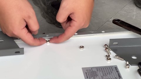 JUJIANG C01 Solar Gate Opener with Batteries & Solar Panel for Dual Swing Gates Up to 440lb 12FT per Arm Automatic Gate Opener with Remote Complete Kit Light Duty Automatic Gate Openers Solar Powered