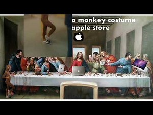 SMALL CHILD IN A MONKEY COSTUME AT THE APPLE STORE