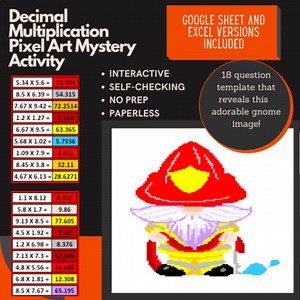 Firefighter Gnome Decimal Multiplication Pixel Art Mystery Reveal
