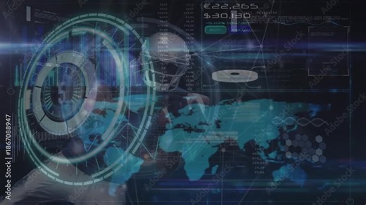 Animation of computer data processing over american football player