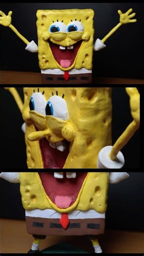 Painting SpongeBob (clay sculpture)