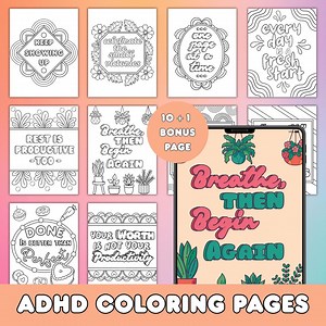ADHD Coloring Book: Focus and Relaxation - 10 Printable Pages   Bonus (digital Download) - Etsy UK