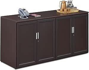 NBF Office Credenza - Modern Buffet Cabinet with Storage - Credenza Storage Cabinet with Drawers - Office Credenza with Espresso Wenge Laminate (72" W x 24" D)