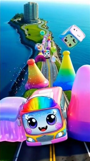 Ultra Cute Cartoon Bus Goes CRAZY on a Rainbow Fantasy #bustayoshort #shortvideo