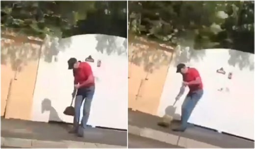 Klaus Iohannis a revenit la viața de sibian de rând. Fostul președinte mătură cu spor trotuarul (video)