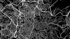 Zoom Out Road Map of Jerusalem Israel with white roads on a black background