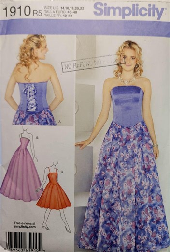 Plus Size Evening Dress Pattern – Simplicity 1910 Strapless Gown, Formal Prom Dress, Sizes 14-22 UNCUT - Etsy UK