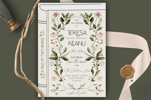 Book cover wedding invitations | Beachweddingtips.com