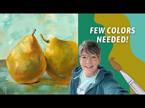 BRIGHT Acrylic Pear Painting! HOW TO USE Big Paint Brush Techniques! By: Annie Troe