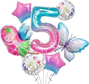Butterfly Birthday Decorations, 5th Birthday Decorations for Girls, 7 Pcs Giant Colorful Butterfly Balloons with 5th Birthday Balloons for Butterfly Theme Party Decorations Baby Shower Supplies